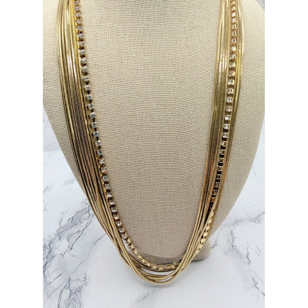 Ann Taylor Factory 9 Strand Gold Tone Rhinestone Necklace NWT 27 Inch - Picture 1 of 6